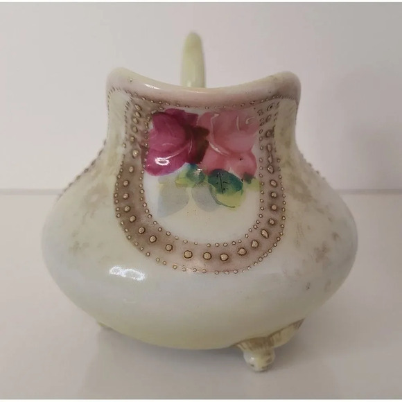 Vintage‎ Hand Painted Pink Gold Floral Footed Teapot & Creamer - Picture 7 of 14